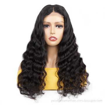Bouncy Deep Curly Wave Human Hair Lace Front Wigs Vendor Wholesale Mink Cambodian Hair 4X4 Swiss Lace Closure Wigs Ready To Ship